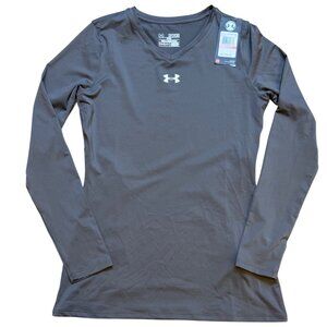 Under Armour Womens Long Sleeve V-Neck Shirt Gray HeatGear Lightweight Stretch M